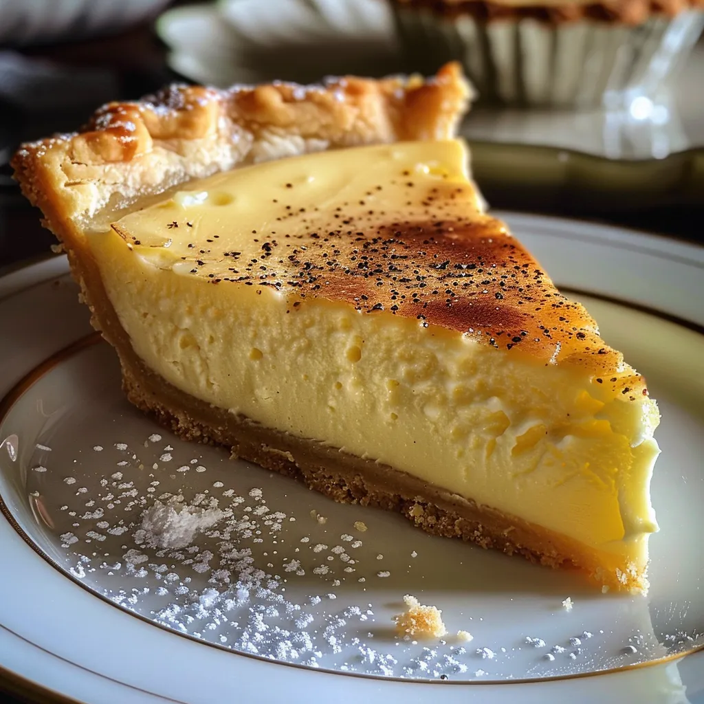 A luscious slice of vanilla cardamom custard tart displayed on a delicate plate.