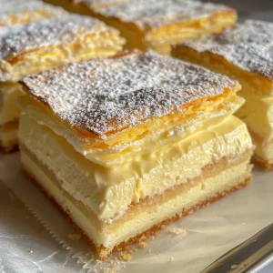 Delicious Vanilla Custard Cream Squares served on a plate with a creamy texture visible.