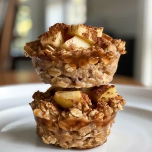 Close-up side view of Cinnamon Apple Oatmeal Protein Cups with a golden-brown top.