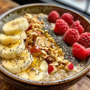 Close-up view of Classic Overnight Oats with fresh fruits and nuts.