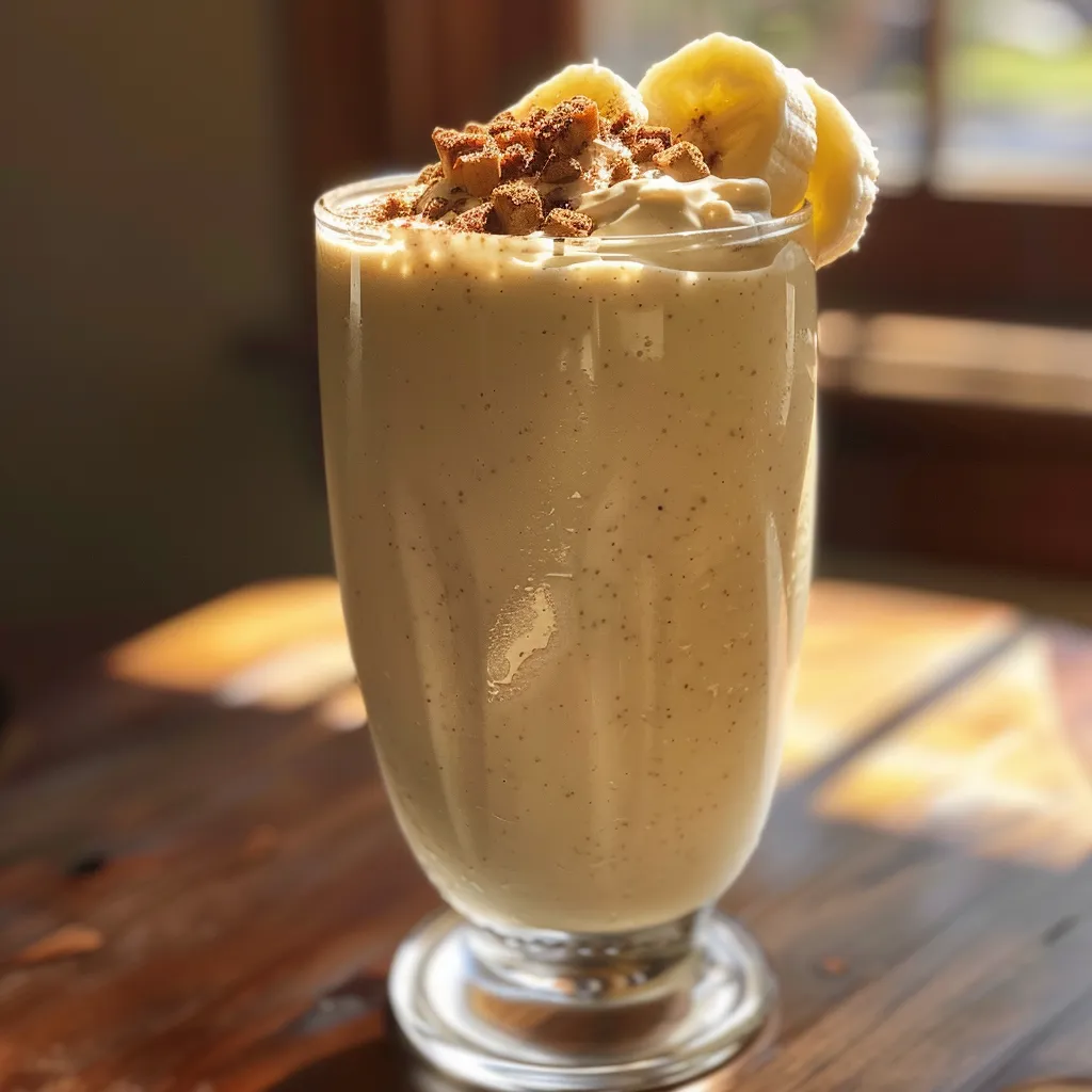 A creamy Honey Vanilla Protein Milkshake served in a glass, topped with a drizzle of honey.