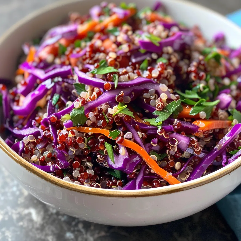 Fresh Quinoa and Red Cabbage Salad featuring bright vegetables.