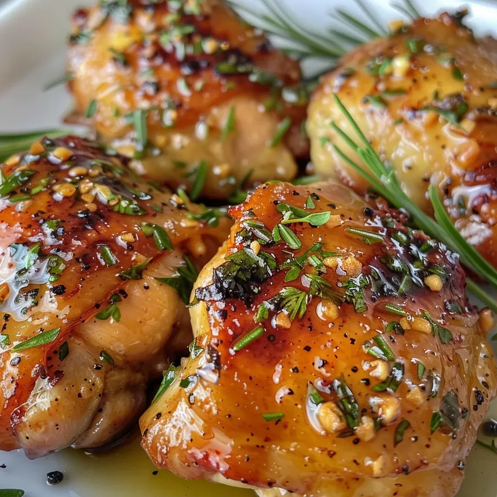 ['Close-up view of two cooked chicken breasts drizzled with honey Dijon sauce.', 'Juicy Air Fryer Honey Dijon Chicken Breasts shown from the side, highlighting their glaze.', 'Side view of golden brown honey Dijon chicken breasts garnished with herbs.', 'Appetizing shot of tender chicken breasts coated in honey Dijon sauce.']