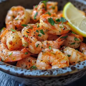 ['Juicy air fryer lemon garlic shrimp garnished with parsley on a plate.', 'Close-up of lemon garlic shrimp in a bowl, glistening with avocado oil.', 'Side view of cooked shrimp with lemon slices and garlic, ready to serve.', 'Delicious air-fried shrimp topped with minced garlic and lemon zest.']