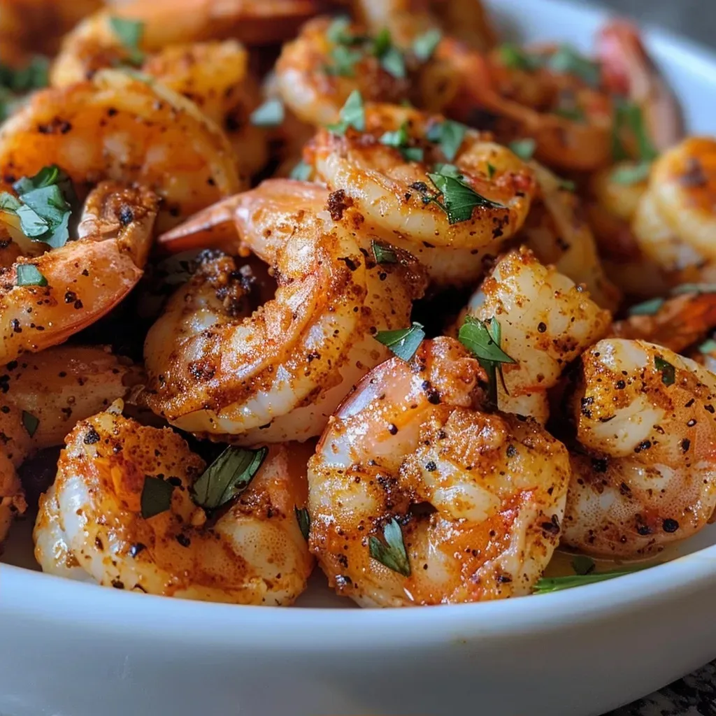 ['Close-up of juicy Air Fryer Mexican shrimp with spices.', 'Side view of cooked shrimp seasoned with chili powder and spices.', 'Plump shrimp in an air fryer basket, garnished with spices.', 'Juicy shrimp displayed with vibrant spices, ready to eat.']