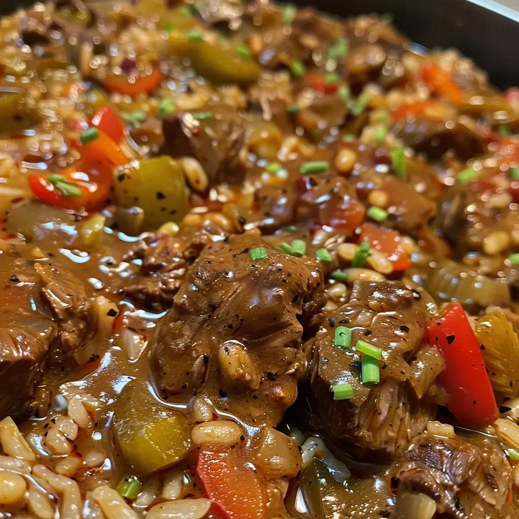 ['Close-up view of Cajun Rice and Gravy served in a bowl.', 'Juicy Cajun Rice and Gravy displayed with vibrant colors.', 'Side view of a plate featuring Cajun Rice and Gravy with fresh ingredients.', 'Delicious Cajun Rice and Gravy with a rich sauce in a rustic setting.']