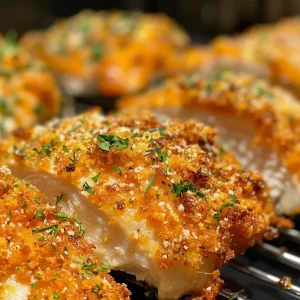 ['Close-up view of juicy, crispy ranch chicken cooked in an air fryer.', 'Side angle shot of perfectly cooked air fryer ranch chicken with a golden crust.', 'Detailed image showing a serving of crispy ranch chicken breast with herbs.', 'Tender and crunchy air fryer chicken with a ranch seasoning coating.']