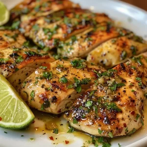 ['Juicy Garlic Lime Chicken breasts on a wooden cutting board.', 'Close-up view of succulent Garlic Lime Chicken garnished with lime wedges.', 'Golden-brown Garlic Lime Chicken cooked to perfection, showcasing herbs and spices.', 'Savory Garlic Lime Chicken presented with a drizzle of lime juice and garlic garnish.']