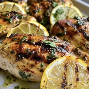 ['Close-up view of grilled chicken garnished with herbs and lemon slices, served with garlic butter rice.', 'Juicy lemon herb grilled chicken with a golden-brown crust, displayed beside fluffy garlic butter rice.', 'A plate featuring grilled chicken marinated in lemon and herbs, alongside aromatic rice with garlic.', 'Side view of a succulent lemon herb chicken breast with garlic butter rice, showcasing fresh ingredients.']