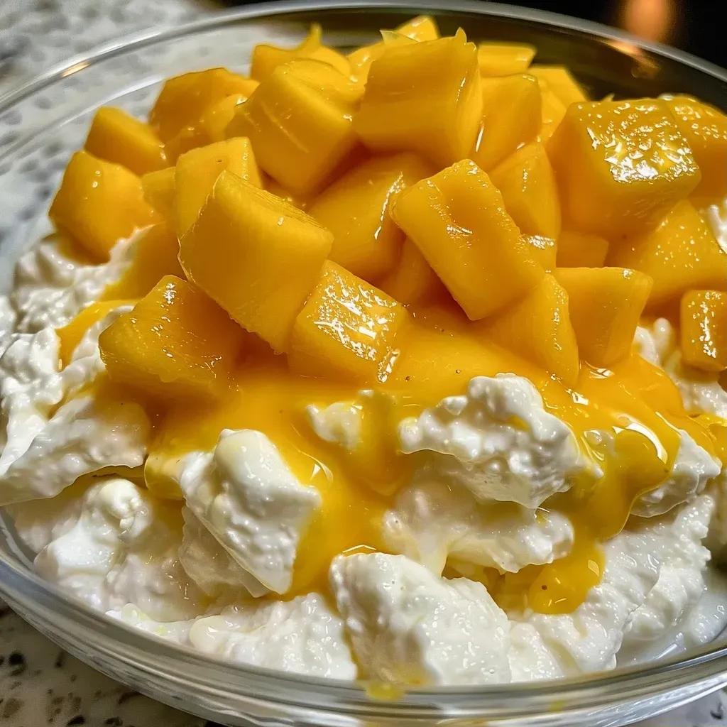['Close-up view of a bowl of Mango Whipped Cottage Cheese topped with mango pieces.', 'Side view of creamy Mango Whipped Cottage Cheese in a stylish bowl, with a bright mango garnish.', 'Textured Mango Whipped Cottage Cheese displayed in a bowl, featuring fresh mango cubes.', 'Rich and fluffy Mango Whipped Cottage Cheese captured with juicy mango chunks on top.']