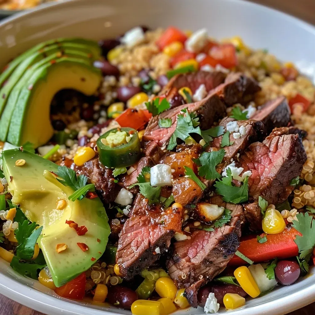 ['Close-up of a colorful quinoa salad featuring fresh vegetables and herbs.', 'Vibrant quinoa salad with cucumbers, tomatoes, and avocado on a plate.', 'Side view of a healthy quinoa salad garnished with olives and mint leaves.', 'Tasty quinoa salad with a mix of fresh ingredients in a rustic bowl.']