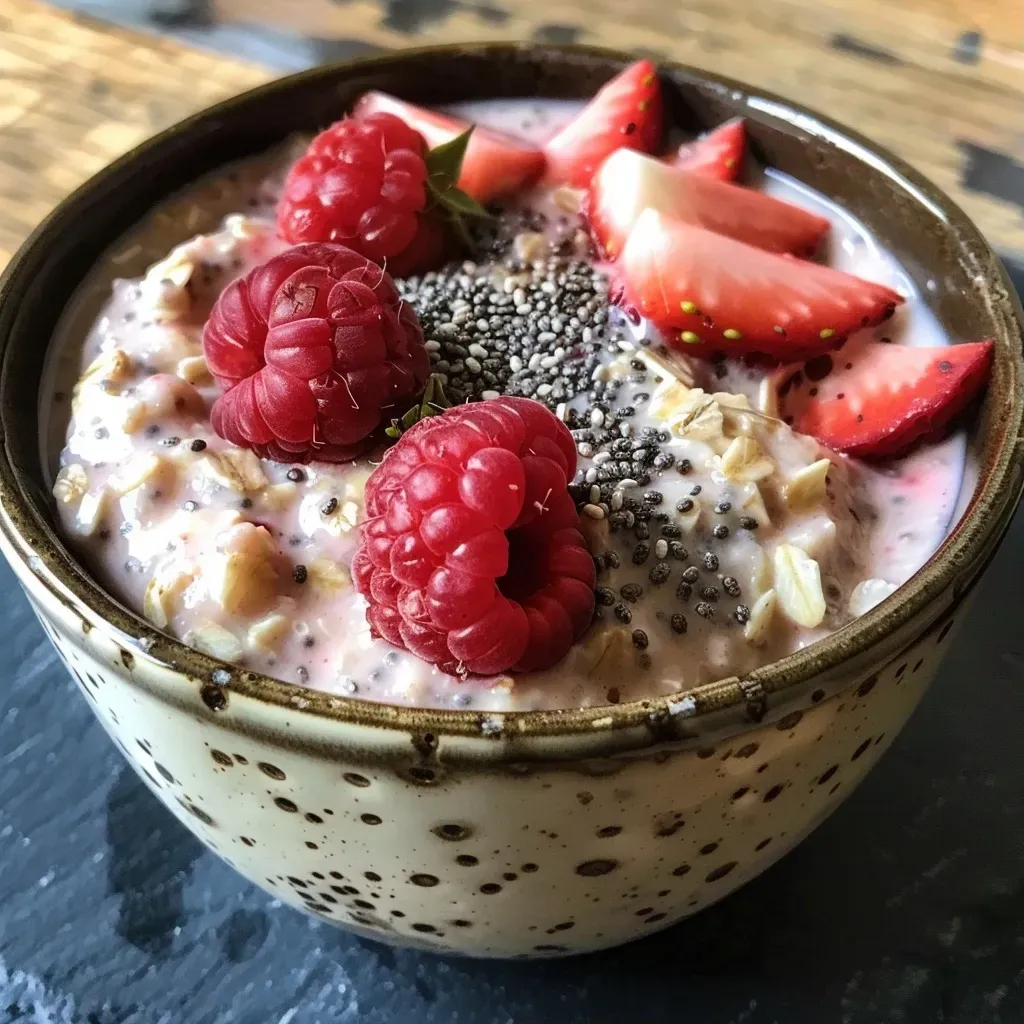 ['Close-up view of a Summer Berry Coconut Creamed Oats Pudding Pot, showcasing vibrant red strawberries and raspberries.', 'Side view of a creamy pudding pot filled with oats, coconut milk, and topped with fresh summer berries.', 'Delicious pudding pot featuring a blend of jumbo oats, coconut cream, and an abundance of luscious strawberries and raspberries.', 'Rich coconut oatmeal pudding displayed attractively, decorated with juicy strawberries and a sprinkle of chia seeds.']