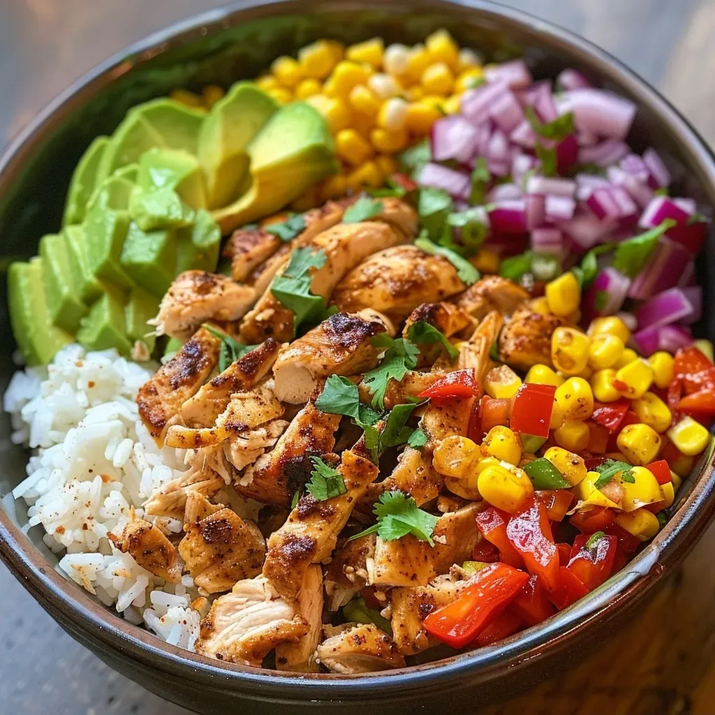 ['Juicy slices of summer chicken with vibrant vegetables and garnishes.', 'Close-up of a colorful summer chicken dish featuring corn, avocado, and cilantro.', 'A side view of a fresh summer chicken recipe with diced veggies and rice.', 'Deliciously plated summer chicken with lime, corn, and red bell pepper.']