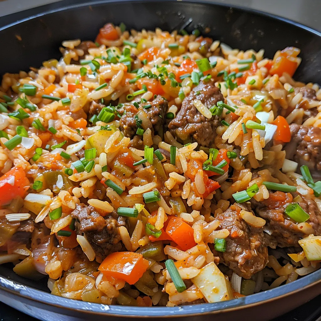 ['Close-up of One Pot Cheesy Cajun Beef Rice with melted cheese on top.', 'Juicy One Pot Cheesy Cajun Beef Rice in a bowl, showcasing vibrant ingredients.', 'Side view of a serving of One Pot Cheesy Cajun Beef Rice with colorful vegetables.', 'Delicious One Pot Cheesy Cajun Beef Rice dish, featuring a cheesy topping.']