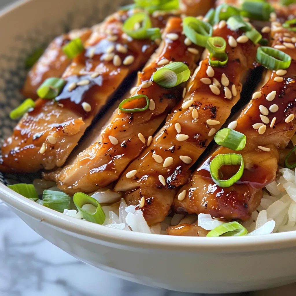 ['Juicy teriyaki chicken thighs garnished with scallions and sesame seeds.', 'Close-up side view of air-fried teriyaki chicken with a shiny glaze.', 'Tender chicken pieces coated in teriyaki sauce, sprinkled with sesame seeds.', 'A plate of air fryer teriyaki chicken with green onion garnish.']
