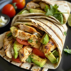 ['Close-up view of a grilled chicken avocado wrap with fresh ingredients.', 'Side view photo of a juicy grilled chicken wrap filled with avocado and vegetables.', 'Detailed close-up of a tortilla wrap showing grilled chicken and avocado filling.', 'Side profile of a delicious grilled chicken avocado wrap, showcasing its vibrant colors.']