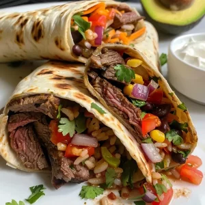 ['A close-up view of a juicy steak burrito, showcasing colorful ingredients like avocado and cheese.', 'Side view of a homemade steak burrito filled with steak, cheese, and fresh toppings, placed on a wooden surface.', 'Detailed image of a delicious steak burrito, highlighting its layers of meat, cheese, and veggies.', 'Close-up photo of a vibrant steak burrito, featuring fresh ingredients and a drizzle of sour cream.']