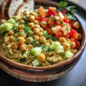 Close-up of a vibrant Apple-Dill Chickpea Mash served on whole grain bread, showcasing fresh ingredients.