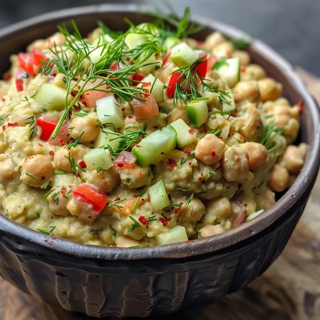 Close-up of a vibrant Apple-Dill Chickpea Mash served on whole grain bread, showcasing fresh ingredients.