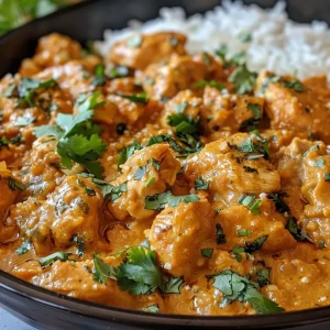 A close-up side view of creamy butternut squash butter chicken served with rice.