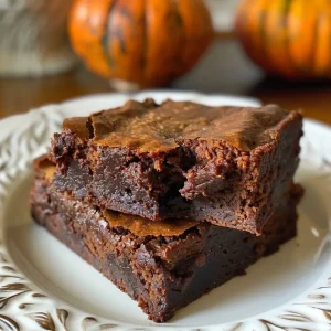 ['Close-up side view of flourless paleo pumpkin brownies, showcasing their rich, fudgy texture.', 'Juicy and delicious flourless pumpkin brownies in a side profile, highlighting the dark chocolate chunks.', 'A side angle view of moist flourless pumpkin brownies, revealing a glossy top and chocolate pieces.', 'Close-up of decadent flourless pumpkin brownies, emphasizing their dense and inviting appearance.']