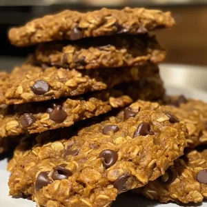 ['A close-up side view of a gooey gluten-free oatmeal pumpkin cookie, showcasing chocolate chips and oats.', 'A side perspective of a delicious gluten-free oatmeal pumpkin cookie, highlighting its chewy texture and chocolate pieces.', 'A detailed close-up of a gluten-free oatmeal pumpkin cookie with visible oats and chocolate chips.', 'An appetizing side view of a moist gluten-free pumpkin cookie, featuring a rich orange hue from pumpkin puree.']