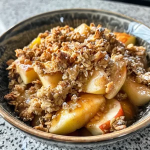 ['Close-up view of a warm high-protein apple crumble served in a dish.', 'Side view showcasing a golden-brown apple crumble with visible apple pieces.', 'Detail of a high-protein apple crumble topped with oats and a drizzle of honey.', 'Juicy high-protein apple crumble featuring baked apples and a crispy topping.']