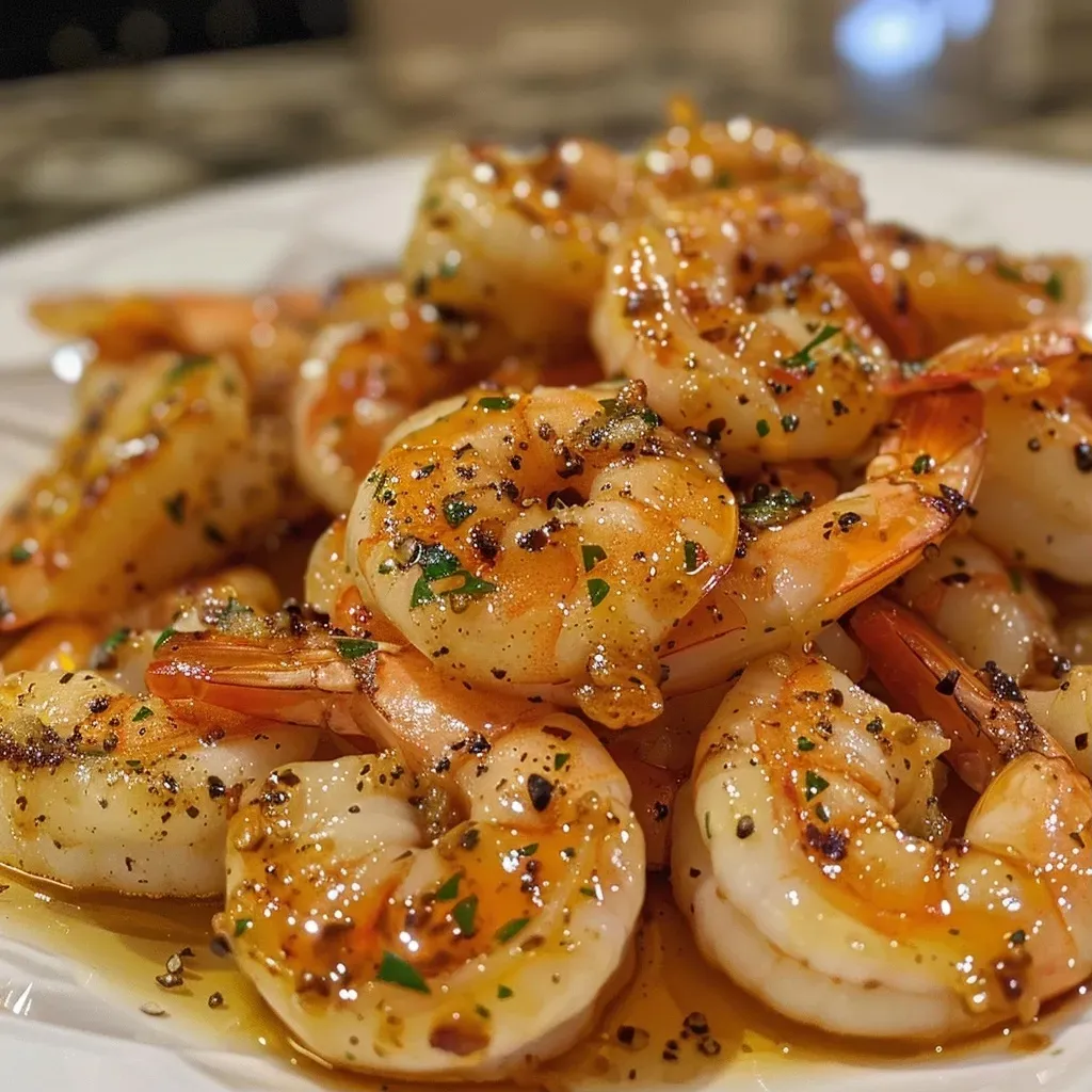 ['Close-up of succulent Low FODMAP Maple Dijon Shrimp on a plate.', 'Juicy shrimp glazed with maple Dijon sauce, presented side view.', 'Freshly cooked shrimp in a glossy maple Dijon dressing.', 'Delicious low FODMAP shrimp dish, highlighting its sauce and texture.']