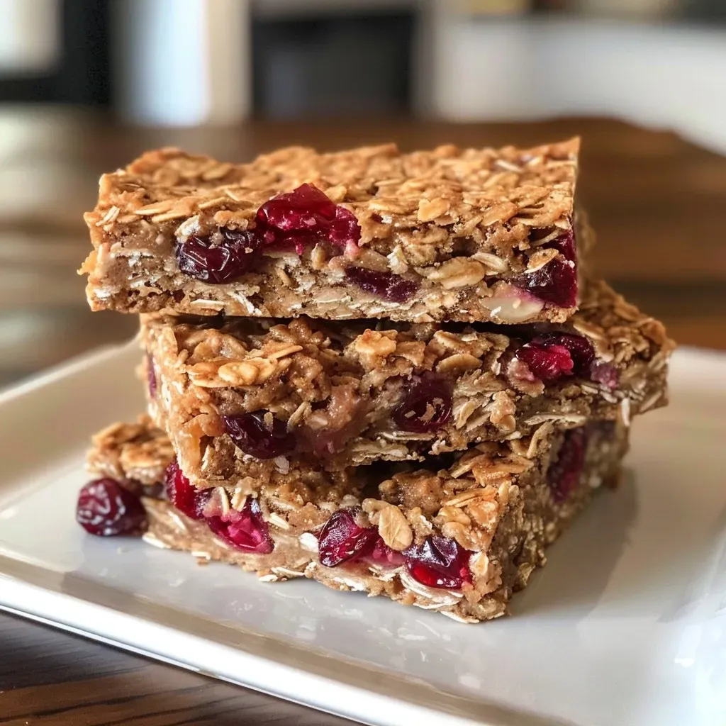 ['Close-up of oatmeal cranberry bars showcasing their chewy texture and colorful cranberries.', 'Side view of freshly baked oatmeal cranberry bars, highlighting the oats and cranberries.', 'Detailed shot of oatmeal cranberry bars, emphasizing their golden-brown top and fruity ingredients.', 'Appetizing close-up of oatmeal cranberry bars, revealing a soft texture and vibrant cranberries.']