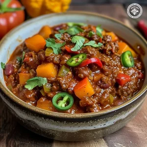 ['A close-up side view of a steaming bowl of Pumpkin Beef Chili, showcasing colorful peppers and chunks of pumpkin.', 'Juicy Pumpkin Beef Chili displayed in a bowl, highlighting the rich colors of spices and vegetables.', 'An appetizing side view of Pumpkin Beef Chili, featuring kidney beans, minced beef, and vibrant peppers.', 'A detailed look at a bowl of Pumpkin Beef Chili with visible ingredients like pumpkin, onions, and spices.']