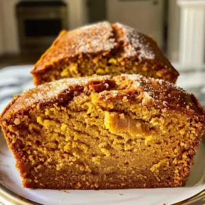 ['Close-up of a slice of moist Pumpkin Butter Bread with visible spices.', 'Side view of fluffy Pumpkin Butter Bread showcasing its texture and golden color.', 'Detailed view of Pumpkin Butter Bread highlighting the rich, pumpkin-infused topping.', 'Slice of Pumpkin Butter Bread on a plate, illustrating its soft crumb and spices.']