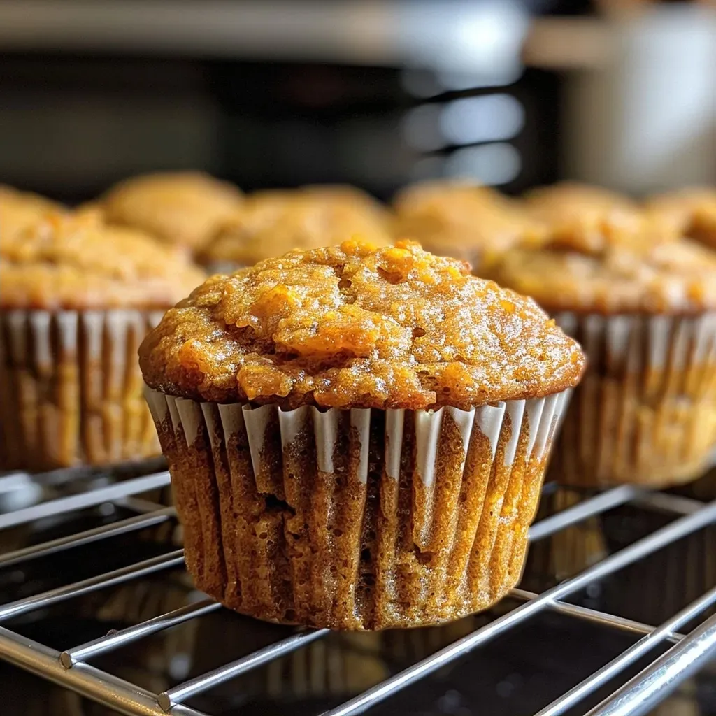 Side view of golden brown Sweet Potato Muffins with a soft texture.