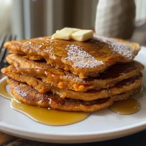 ['Fluffy sweet potato pancakes stacked with a drizzle of maple butter and a sprinkle of cinnamon.', 'Close-up of golden-brown sweet potato pancakes with melting butter and syrup, showcasing their fluffy texture.', 'Side view of a stack of sweet potato pancakes topped with glossy maple syrup and a pat of butter.', 'Succulent sweet potato pancakes arranged on a plate, glistening with maple syrup and buttery goodness.']