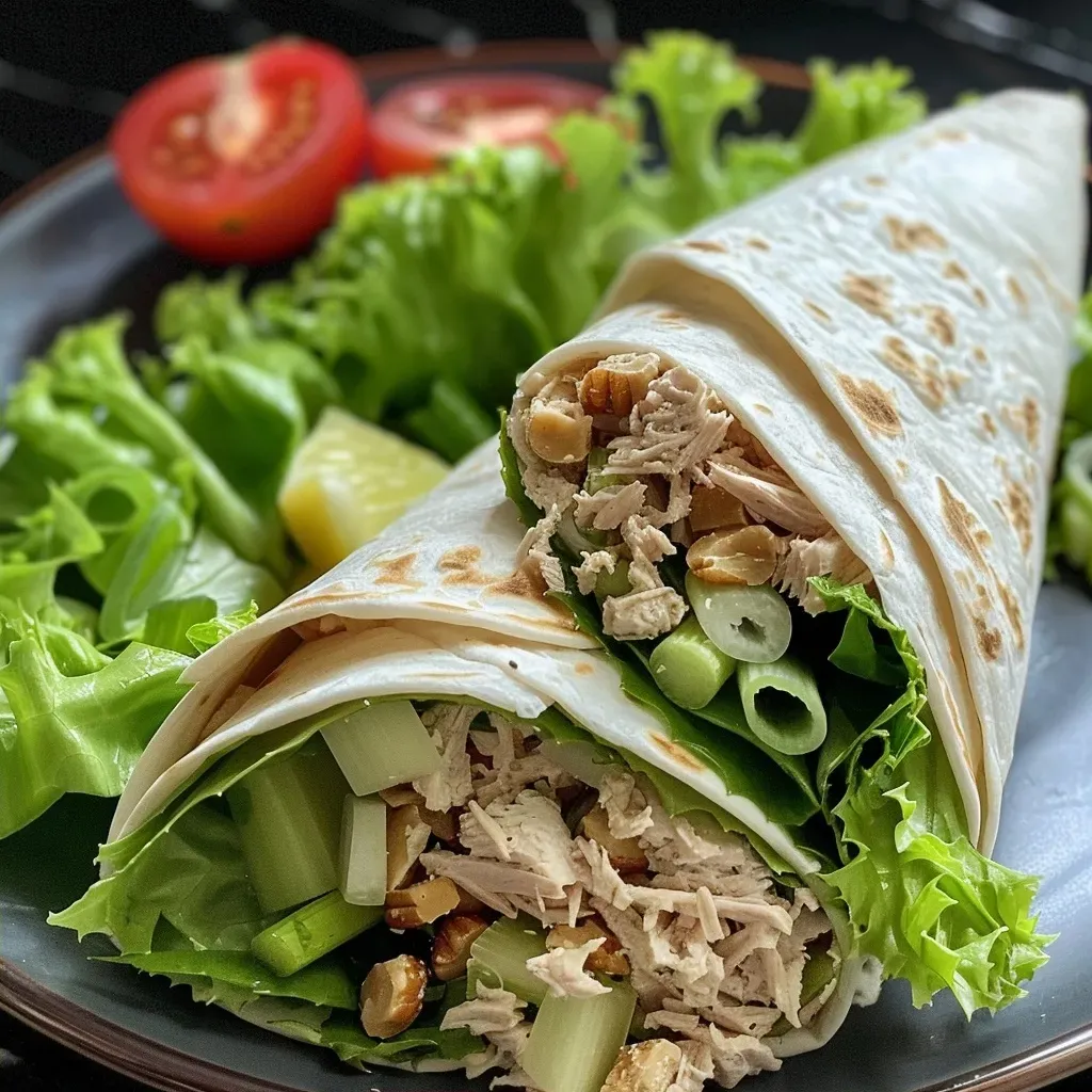 ['Close-up of a juicy tuna wrap filled with fresh ingredients.', 'Side view of a tuna wrap showcasing its vibrant filling and tortilla.', 'Juicy tuna wrap with sliced tomatoes and greens, captured in detail.', 'Colorful tuna wrap with a variety of ingredients, displayed from the side.']