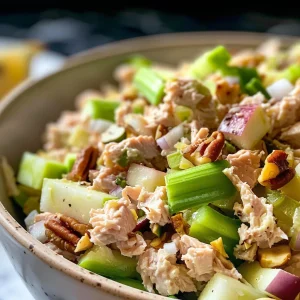 Close-up of a vibrant Healthy Apple Tuna Salad with fresh ingredients.