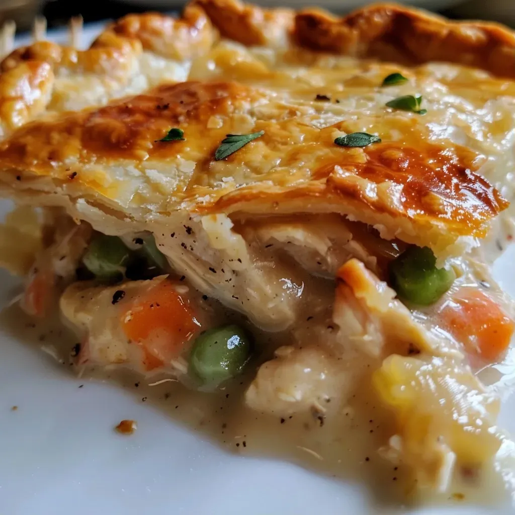 ['Close-up view of a golden-brown air fryer chicken pot pie, showcasing flaky crust and visible filling.', 'Side view of a succulent chicken pot pie cooked in an air fryer with steam rising from the top.', 'Detailed image of an air fried chicken pot pie, highlighting its crispy texture and hearty filling.', 'Juicy chicken pot pie from an air fryer, captured with a focus on the crust and ingredients peeking through.']