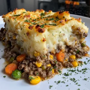 ["Close-up side view of a golden-brown Air Fryer Shepherd's Pie, showcasing a creamy mashed potato topping.", "A detailed side shot of a delicious Air Fryer Shepherd's Pie, highlighting the flaky crust and colorful filling.", "Juicy Air Fryer Shepherd's Pie with a velvety potato layer and visible ground beef filling, garnished with parsley.", "Side view of a hearty Air Fryer Shepherd's Pie, emphasizing the texture of the mashed potatoes and savory filling."]