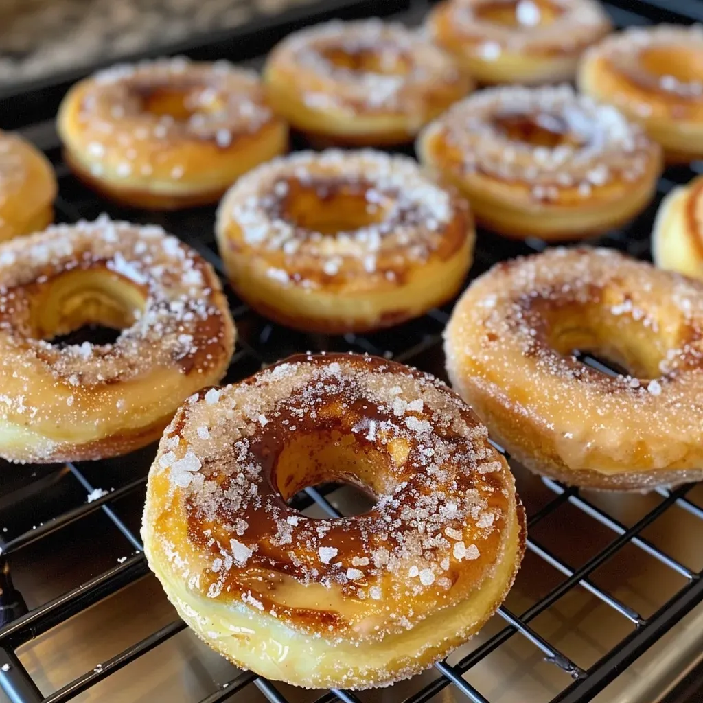 ['Close-up of a baked banana donut topped with brown butter glaze.', 'Side view of fluffy baked banana donuts with a glossy brown butter glaze.', 'Freshly baked banana donuts drizzled with rich brown butter icing.', 'Delicious banana donuts with a smooth brown butter glaze, displayed on a plate.']
