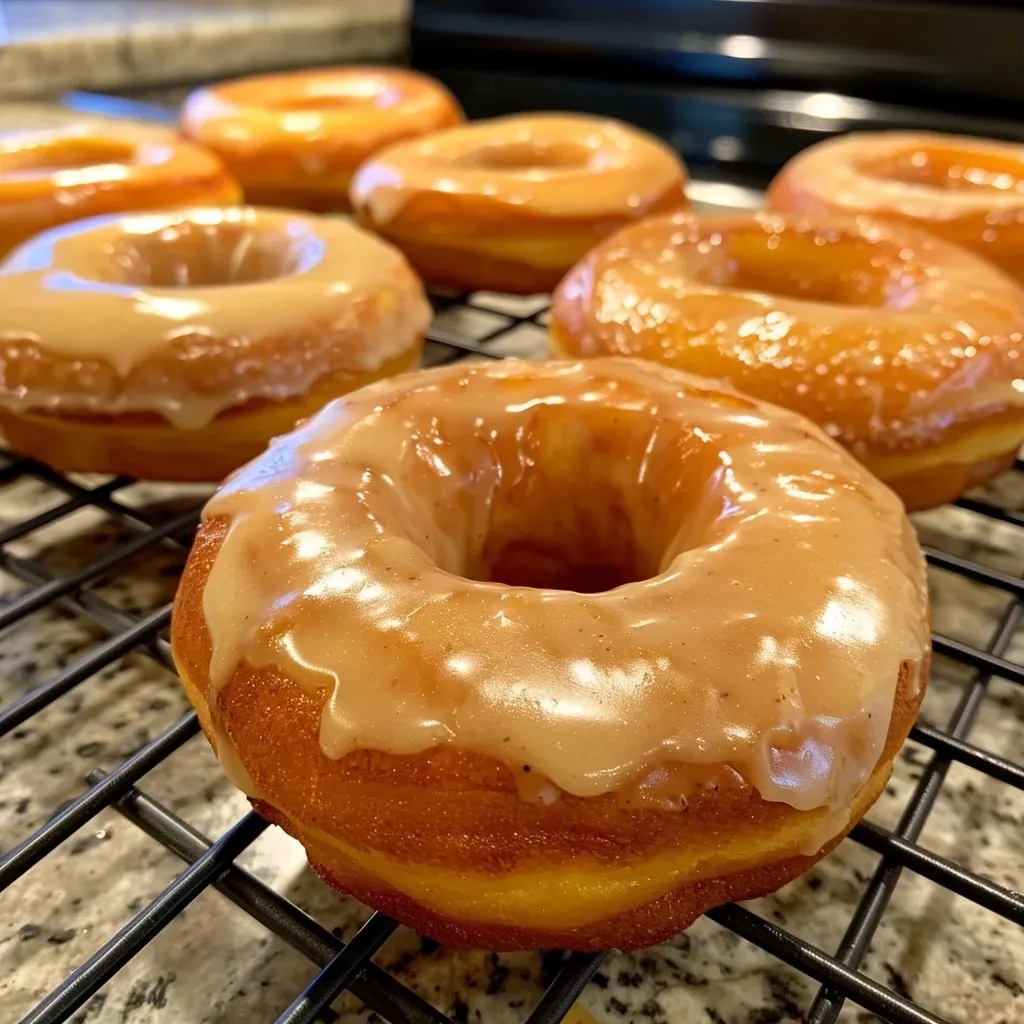 ['Close-up view of a glazed old-fashioned donut with a shiny brown butter glaze.', 'Side view of a delicious donut with a smooth brown butter glaze on top.', 'Juicy, golden-brown old-fashioned donut coated in rich brown butter glaze.', 'A tempting old-fashioned donut showcasing a glossy brown butter glaze.']