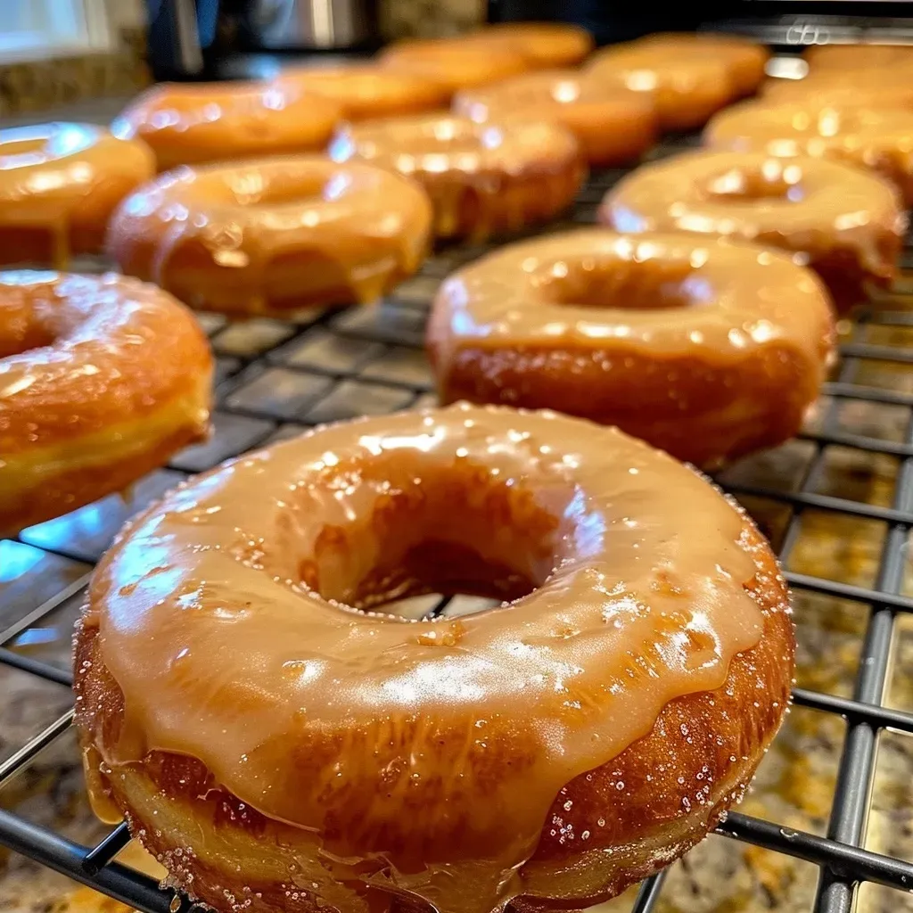 ['Close-up view of a glazed old-fashioned donut with a shiny brown butter glaze.', 'Side view of a delicious donut with a smooth brown butter glaze on top.', 'Juicy, golden-brown old-fashioned donut coated in rich brown butter glaze.', 'A tempting old-fashioned donut showcasing a glossy brown butter glaze.']