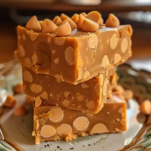 ['A close-up side view of glossy butterscotch fudge in a natural light setting.', 'Detail of a chunk of butterscotch fudge with a smooth, shiny surface and visible flecks of salt.', 'Side profile of freshly made butterscotch fudge showcasing its rich, creamy texture.', 'A delectable piece of butterscotch fudge positioned on a wooden surface with a soft focus background.']