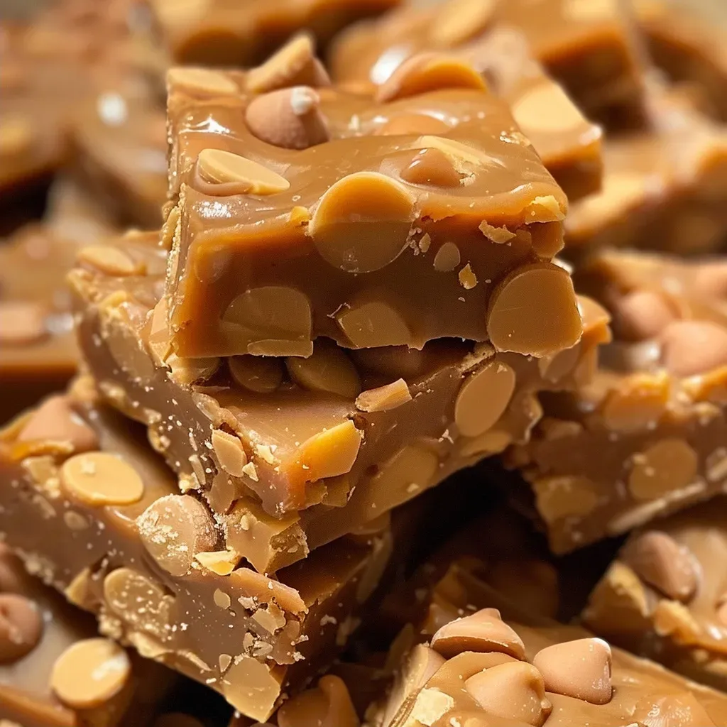 ['A close-up side view of glossy butterscotch fudge in a natural light setting.', 'Detail of a chunk of butterscotch fudge with a smooth, shiny surface and visible flecks of salt.', 'Side profile of freshly made butterscotch fudge showcasing its rich, creamy texture.', 'A delectable piece of butterscotch fudge positioned on a wooden surface with a soft focus background.']