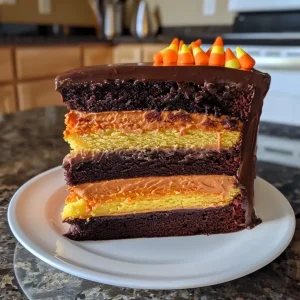 ['A close-up side view of a Candy Corn Cake, showcasing layers and vibrant colors.', 'A detailed shot of a Candy Corn Cake with orange and yellow frosting and chocolate chips.', 'Side perspective of a Candy Corn Cake, highlighting its creamy frosting and festive decorations.', 'Close-up view of Candy Corn Cake featuring bright colors and a rich frosting texture.']