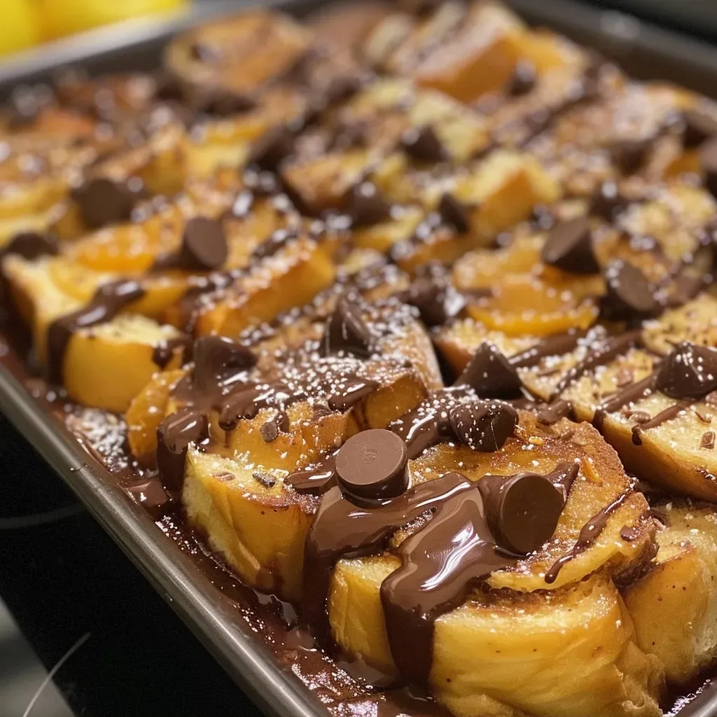 ['Close-up view of a slice of chocolate orange bread pudding topped with a drizzle of chocolate sauce.', 'Side view of chocolate orange bread pudding with visible chocolate chips and orange zest.', 'Juicy chocolate orange bread pudding on a plate, showcasing a soft and rich texture.', 'A slice of rich chocolate orange bread pudding with a golden-brown crust and chocolate chips.']