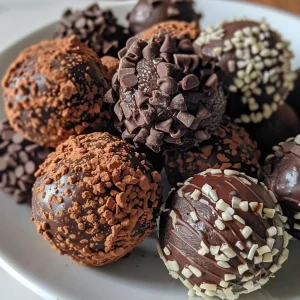 ['Close-up of rich chocolate truffles coated in cocoa powder.', 'Side view of glossy chocolate truffles showcasing their texture.', 'Juicy chocolate truffles dusted with cocoa on a neutral background.', 'Delicious dark chocolate truffles with a smooth surface and a rich color.']