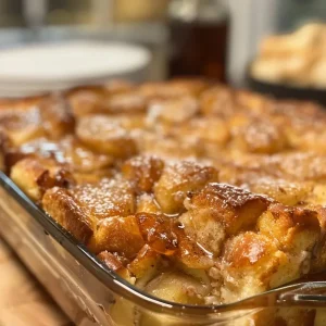 ['A close-up shot of a slice of cinnamon-stuffed French toast casserole, showcasing its creamy filling and golden crust.', 'A side view of a serving of cinnamon-stuffed French toast casserole with visible layers of cream cheese and cinnamon.', 'A detailed close-up of a slice of French toast casserole, highlighting the cinnamon and cream cheese stuffing.', 'A mouthwatering image of a piece of French toast casserole, featuring a rich, golden-brown exterior and creamy filling.']