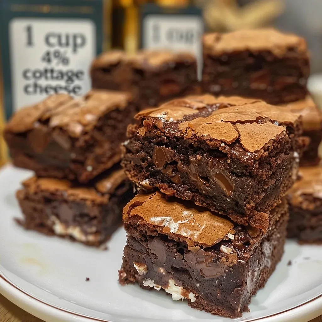 ['A side view of Cottage Cheese Mummy Brownies with chocolate chunks and creamy frosting.', 'Close-up image of Cottage Cheese Mummy Brownies topped with whipped cream cheese.', 'A side perspective showcasing the moist texture and mummy-like decoration of brownies.', 'Juicy brownies made with cottage cheese and chocolate, displayed from the side.']