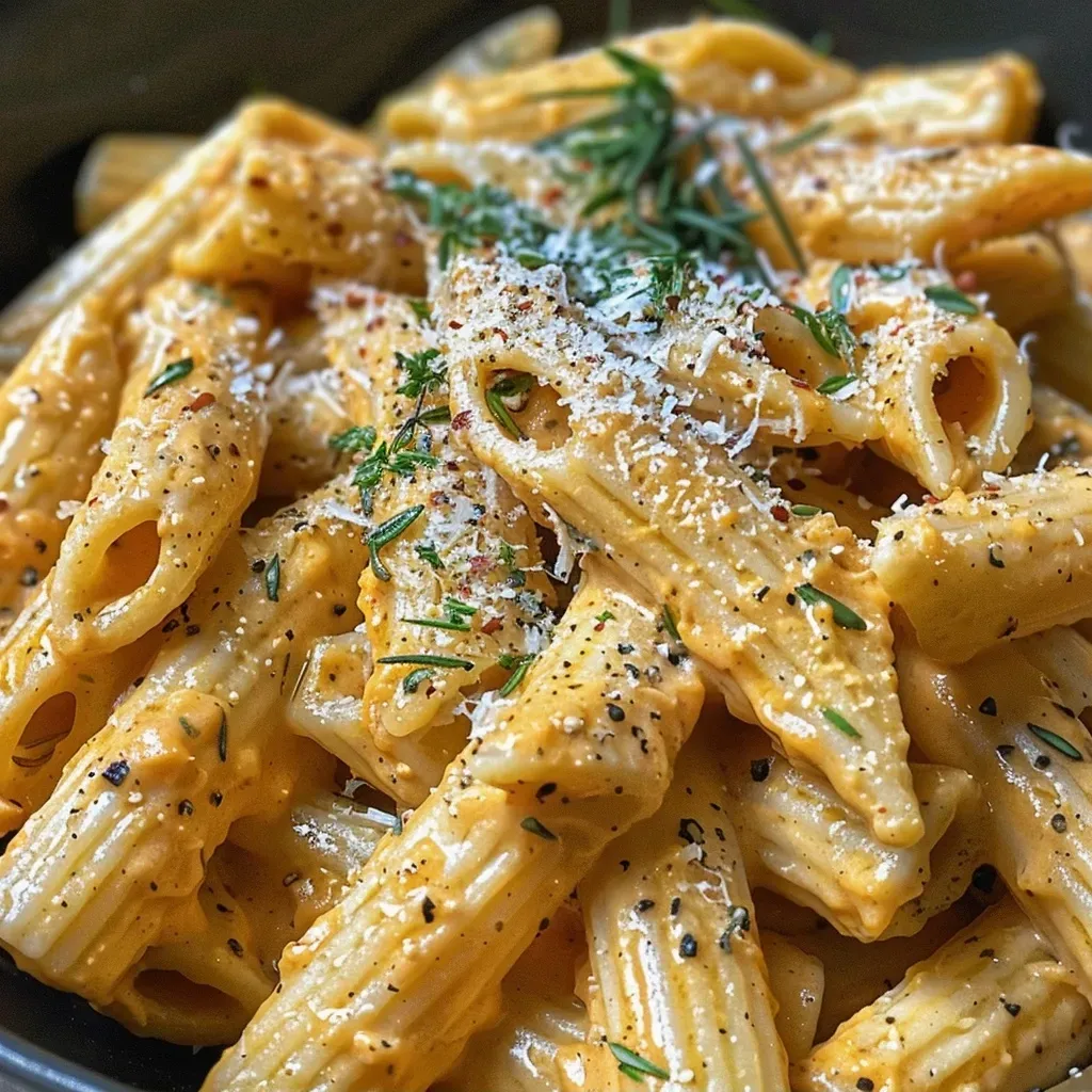 ['Close-up view of creamy pumpkin pasta served in a shallow bowl.', 'Side view of a plate filled with delicious creamy pumpkin pasta garnished with spinach.', 'Juicy creamy pumpkin pasta arranged elegantly with grated Parmesan on top.', 'A comforting bowl of creamy pumpkin pasta featuring vibrant colors and textures.']