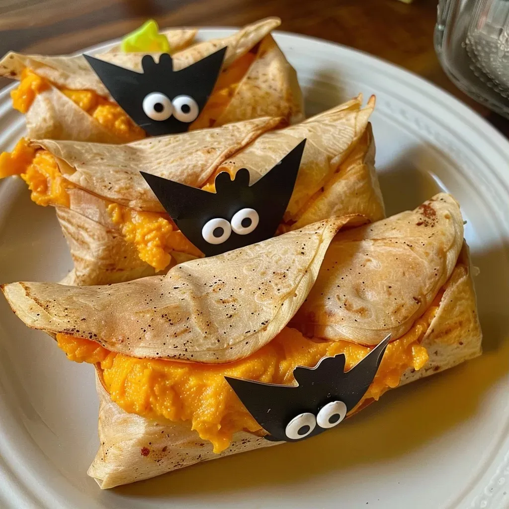['Close-up view of a DIY Easy Bat Wrap made with black cardstock and googly eyes.', 'Side view of a bat wrap displaying its black card body and decorative googly eyes.', 'DIY bat wrap with bat wings and googly eyes, showcased on a black background.', 'Detailed side view of a crafted bat wrap, highlighting its texture and features.']