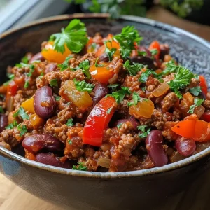 ['Close-up shot of a steaming bowl of Easy Chilli Con Carne with vibrant bell peppers and minced beef.', 'Detailed angle view of a colorful Easy Chilli Con Carne, highlighting succulent beef and fresh ingredients.', 'Side view of a hearty Easy Chilli Con Carne filled with beans, topped with herbs and spices.', 'Close-up image of Easy Chilli Con Carne featuring a rich, chunky texture and bright vegetable colors.']